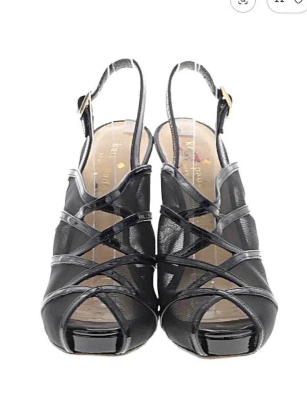 Vintage Y2K Kate Spade Mesh Slingback Sandals Heels 6 Black Strappy Platform